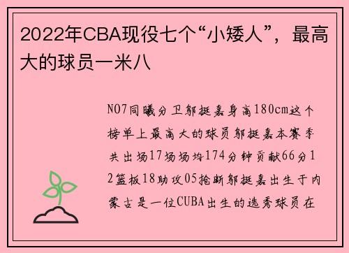 2022年CBA现役七个“小矮人”，最高大的球员一米八